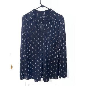 Ann Taylor Floral Long Sleeve Button Up Top Plus Size XXL Romantic Career Blouse
